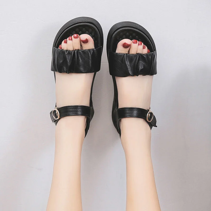 2022 Women Sandal Summer Fairy PU Leather Thick Bottom Designer Slides Platform Fashion Casual Slipper