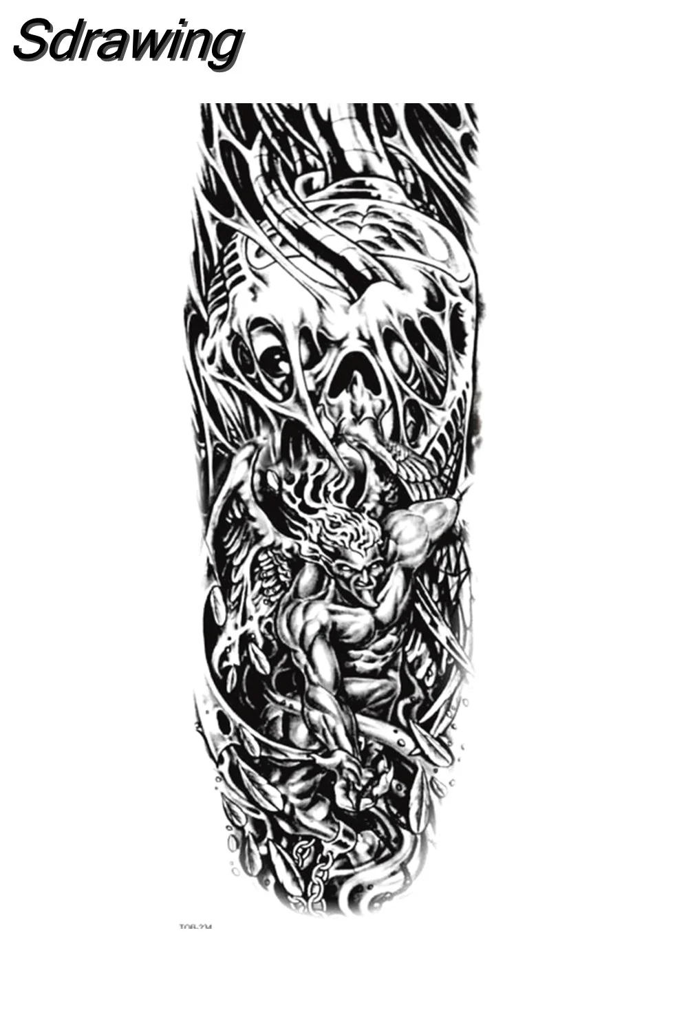 Sdrawing Tattoo Dragon For Men Waterproof Sleeves Angel Tiger Snake Animal Stickers Waterproof Temporary Tattoos Skeleton Hand 521-1