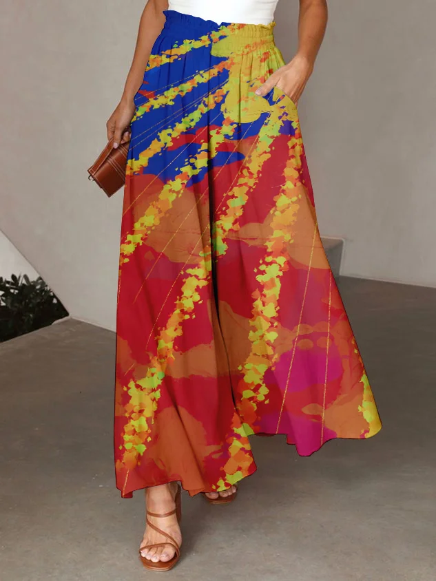 Women's Sun Tie Dye Art Print Elastic Waist Pants