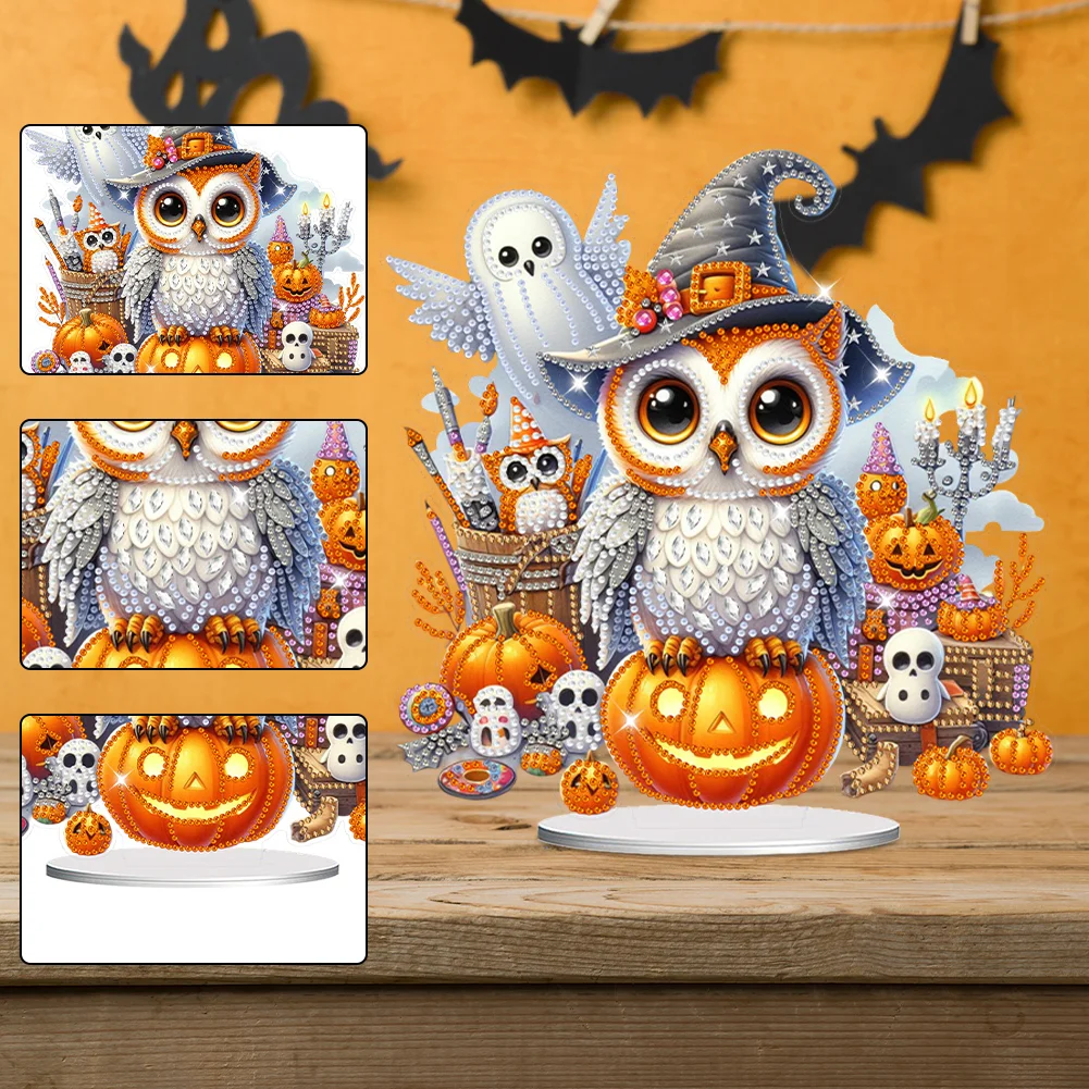 DIY Halloween Pumpkin Owl Acrylic Special Shaped Diamond Art Kits for Home Decor