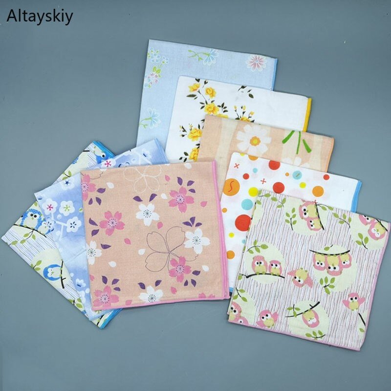 Handkerchiefs Women Kawaii Printing Simple Square Towel Pocket Elegant All-match Womens Leisure Female Cute Handkerchief Cotton