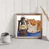 Orange Cat and Kerosene Lamp Partial Stamped Cross Stitch Kit 14CT 2 Strands 42x38cm