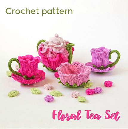 [Crochet Pattern] Floral Tea Set -PDF