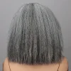 Seniors Salt And Pepper Wig Yaki Straight Bob More Grey  Hair 5x5 HD Lace Wigs For Women