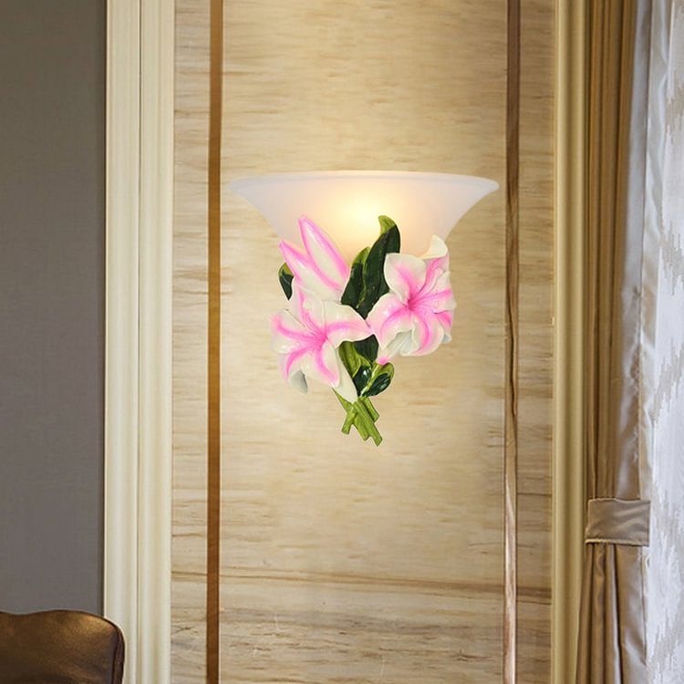 1 Light Resin Wall Lamp Modern Stylish Exquisite Pink Floral Flush Mount Wall Sconce