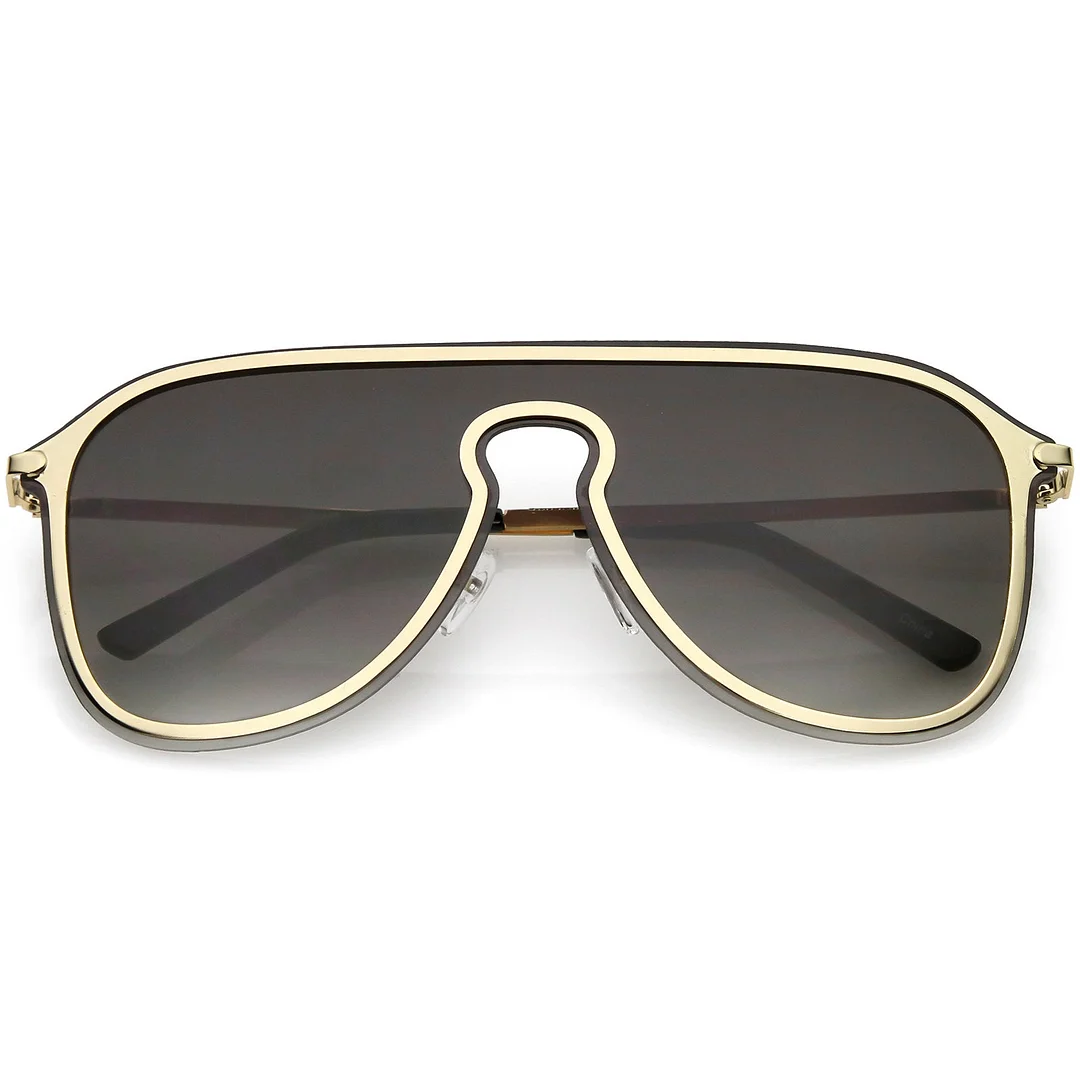 Futuristic Rimless Visor Aviator glasses Metal Trim Mono Lens 57mm