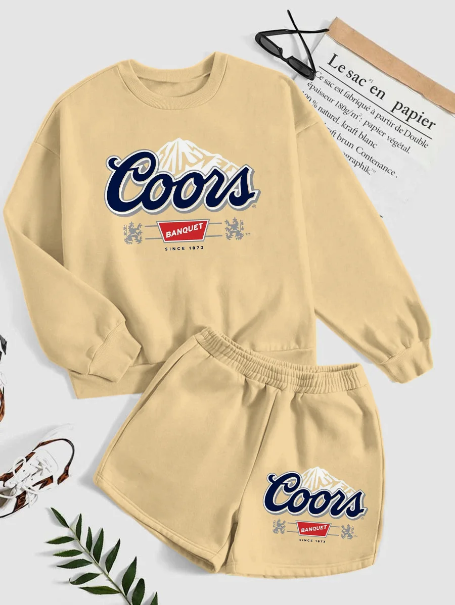 Casual Vintage Cute Drinking Sweatshirt & Shorts Set