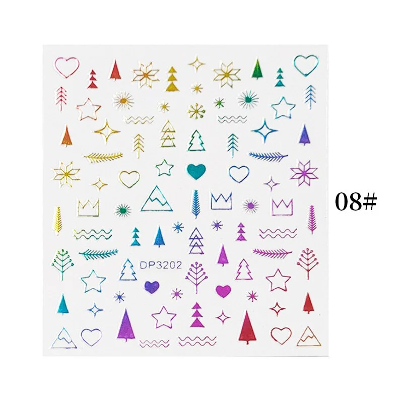 English Letter Design 3D Nail Stickers Iridescent Geometrics Gold Stars Moon Transfer Nail Art Sliders Decoration Accessories-Nail Inspo