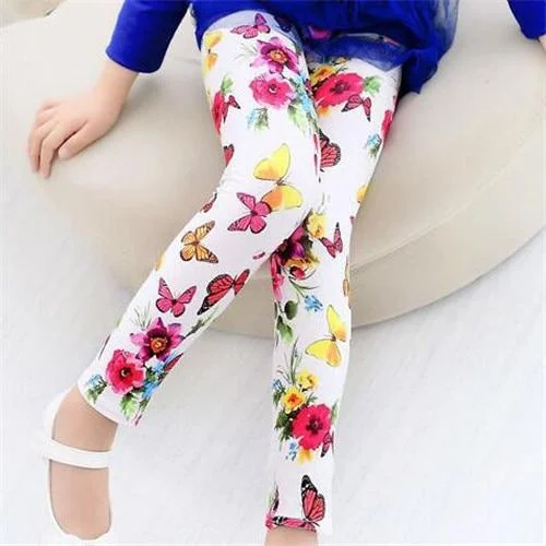 Kids Girls Leggings Spring Summer Flower Printed Children Trousers Girl Casual Pencil Pants Cute Toddler Leggings