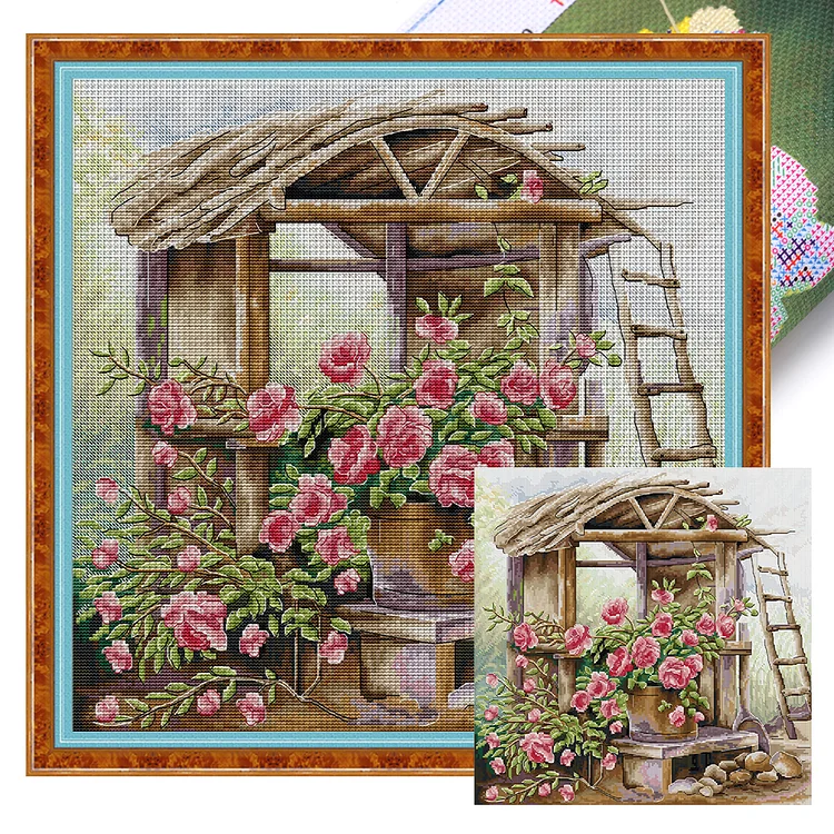 Joy Sunday-Flower Shed After Rain (44*44cm) 14CT Stamped Cross Stitch gbfke