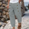 Men's Casual Hawaii Beach Multi Button Cotton Linen Trousers by Inlyline
