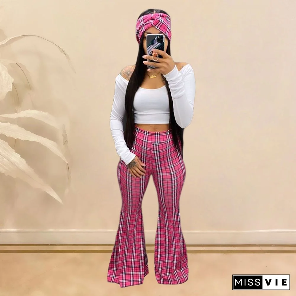 Summer Plaid Printed Summer Bell Bottoms Pants