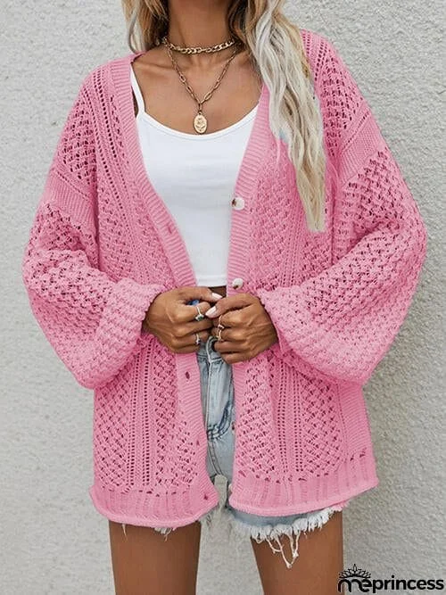 Openwork Button Front Cardigan