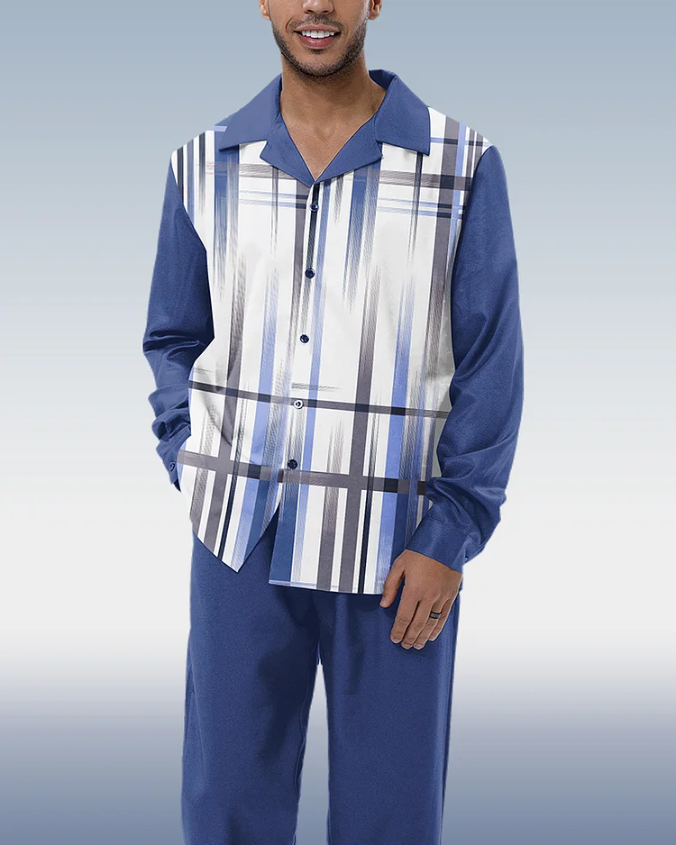 Suitmens Men's Gradient Stripe 2-Piece Long Sleeve Suit 002