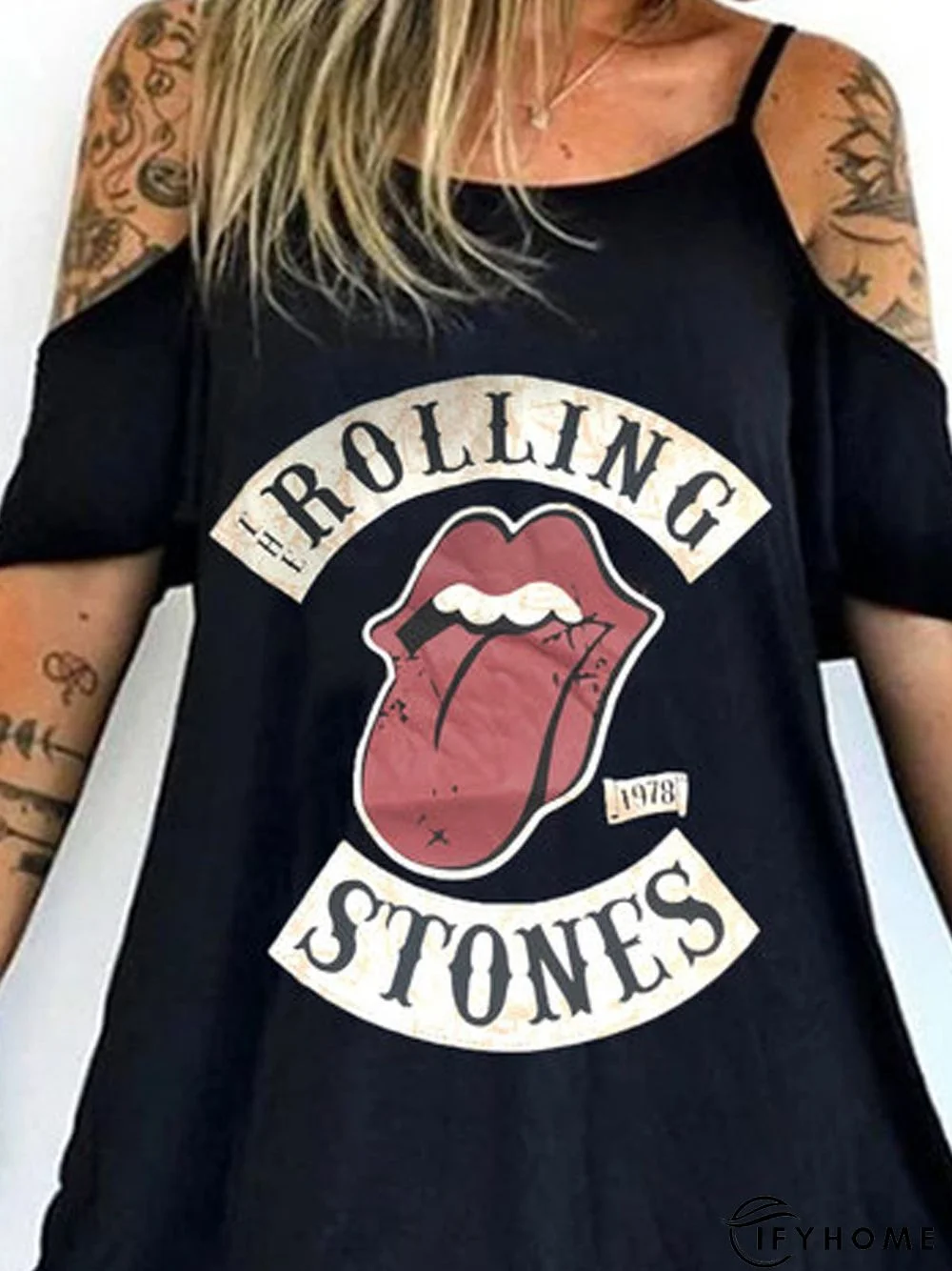 Black Short Sleeve Cotton-Blend Knitting Dress | IFYHOME