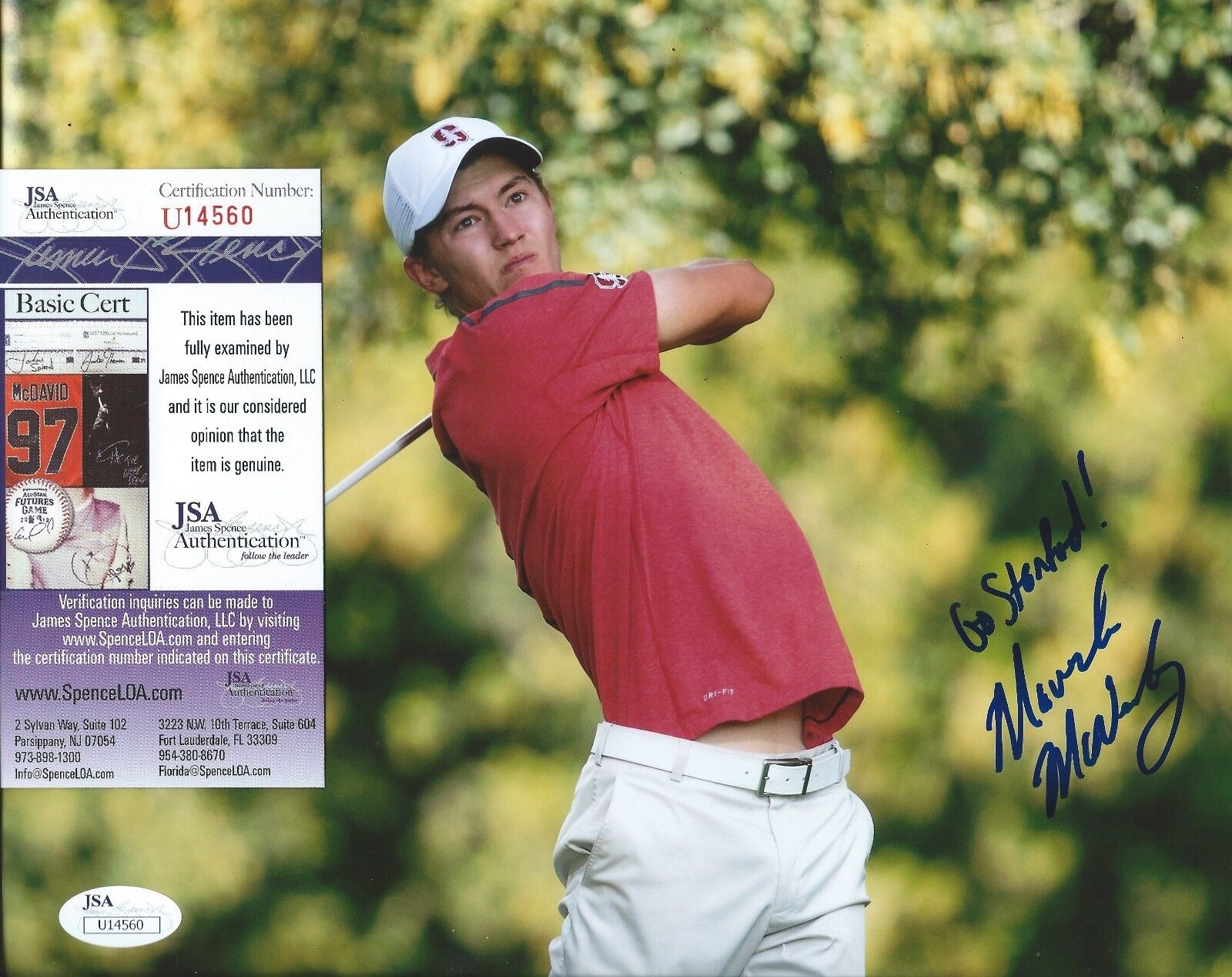 MAVERICK MCNEALY Signed Autographed 8x10 Photo Poster painting PGA Open Masters Golf JSA COA 3