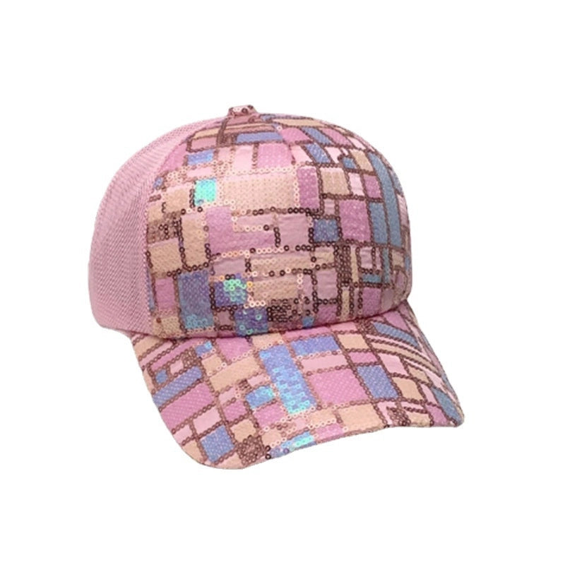 Women’s Streetwear Shiny Solid Color Sequins Curved Eaves Baseball Cap