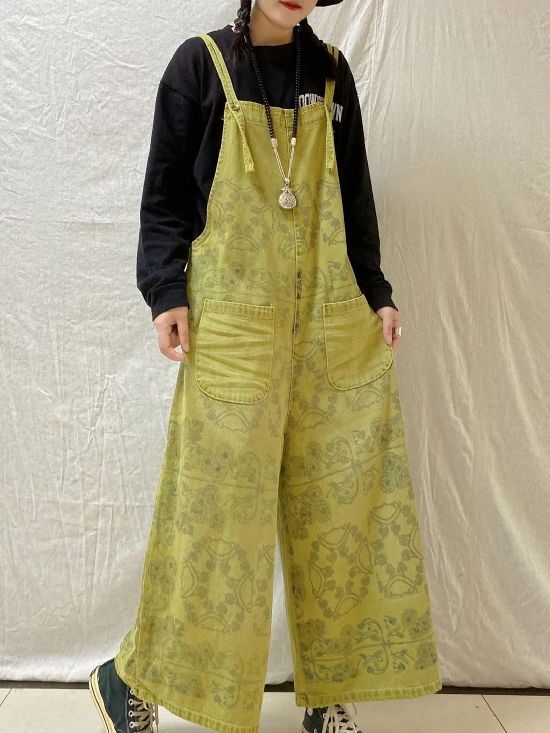 Women's Casual Retro Cropped Workwear Denim Overalls Jumpsuit