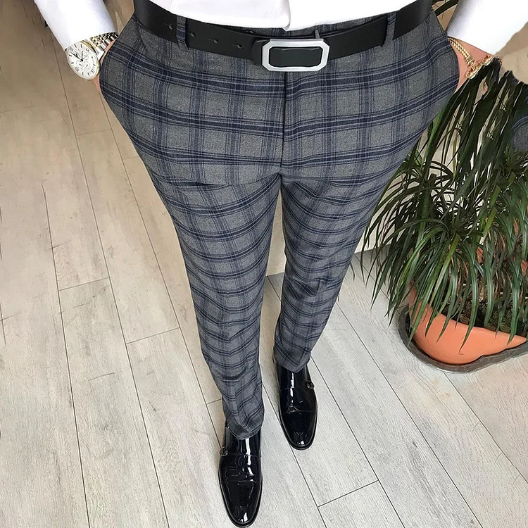 BrosWear Striped Plaid Print Pocket Slim Fit Lounge Pants