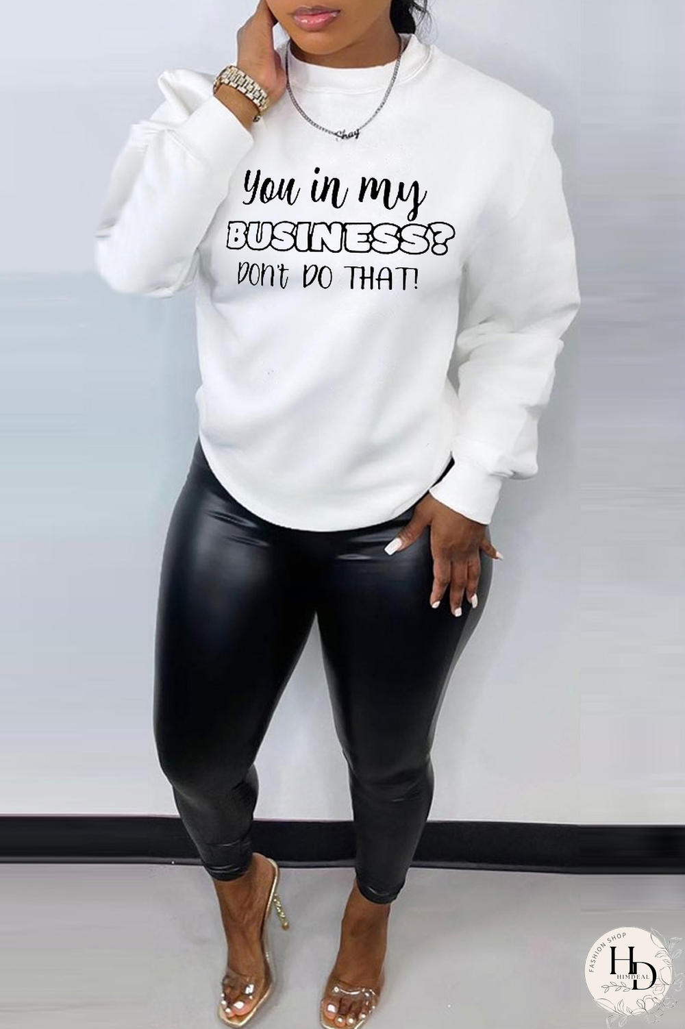 White Fashion Street Print Patchwork Letter O Neck Tops