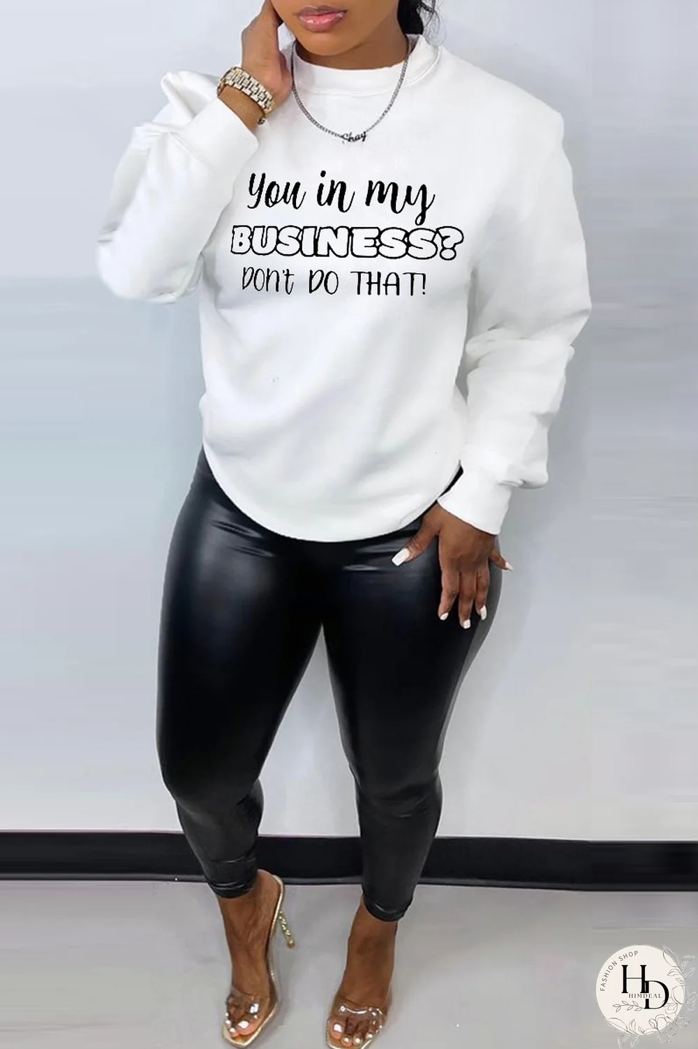 White Fashion Street Print Patchwork Letter O Neck Tops