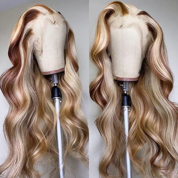 P4/613 Color Body Wave Human Hair Wigs Brown With Blonde Highlights 13x4 Front Wig US Mall Lifes