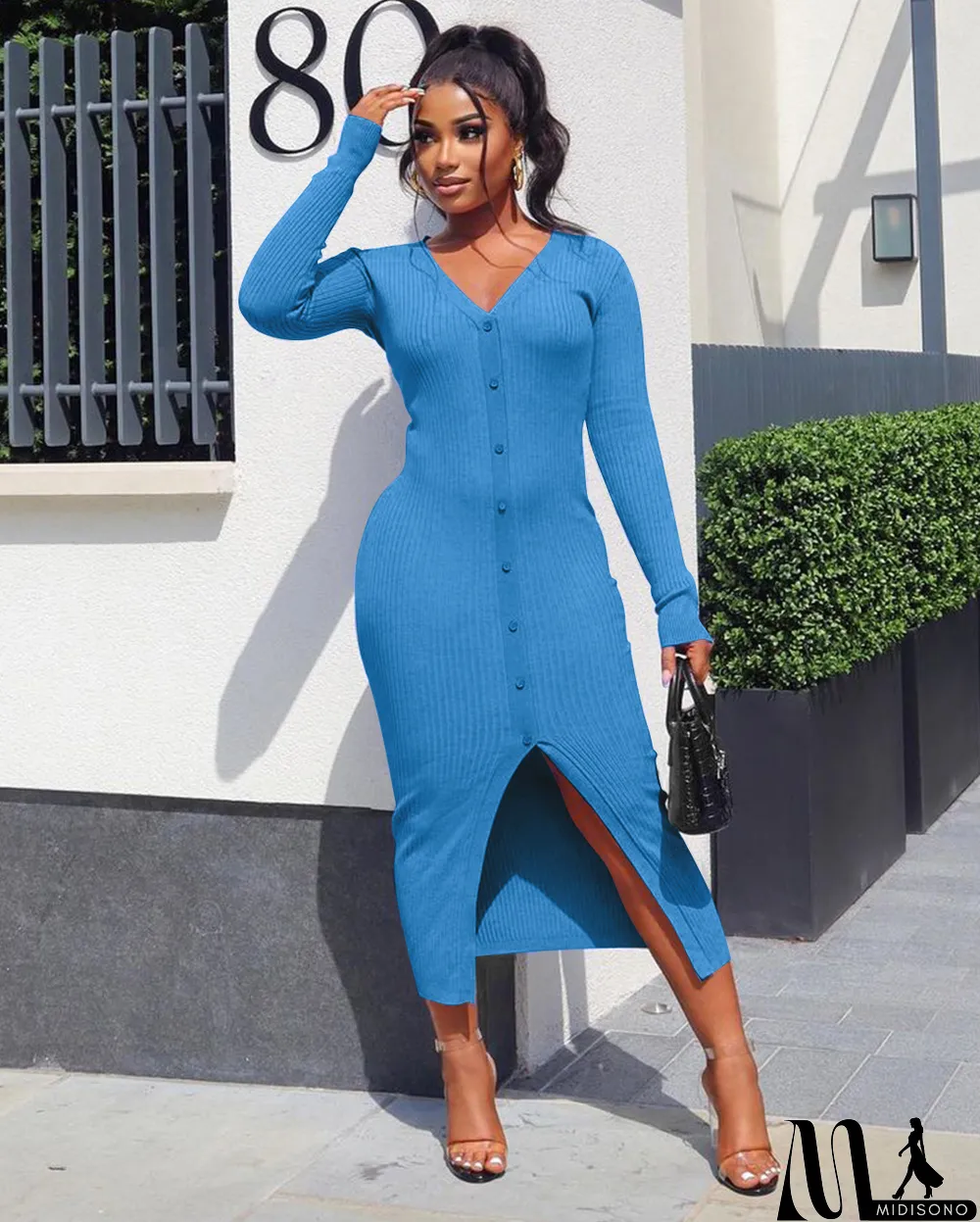 MidiSono - Autumn And Winter Models Thread Slits Slim Sexy Dress