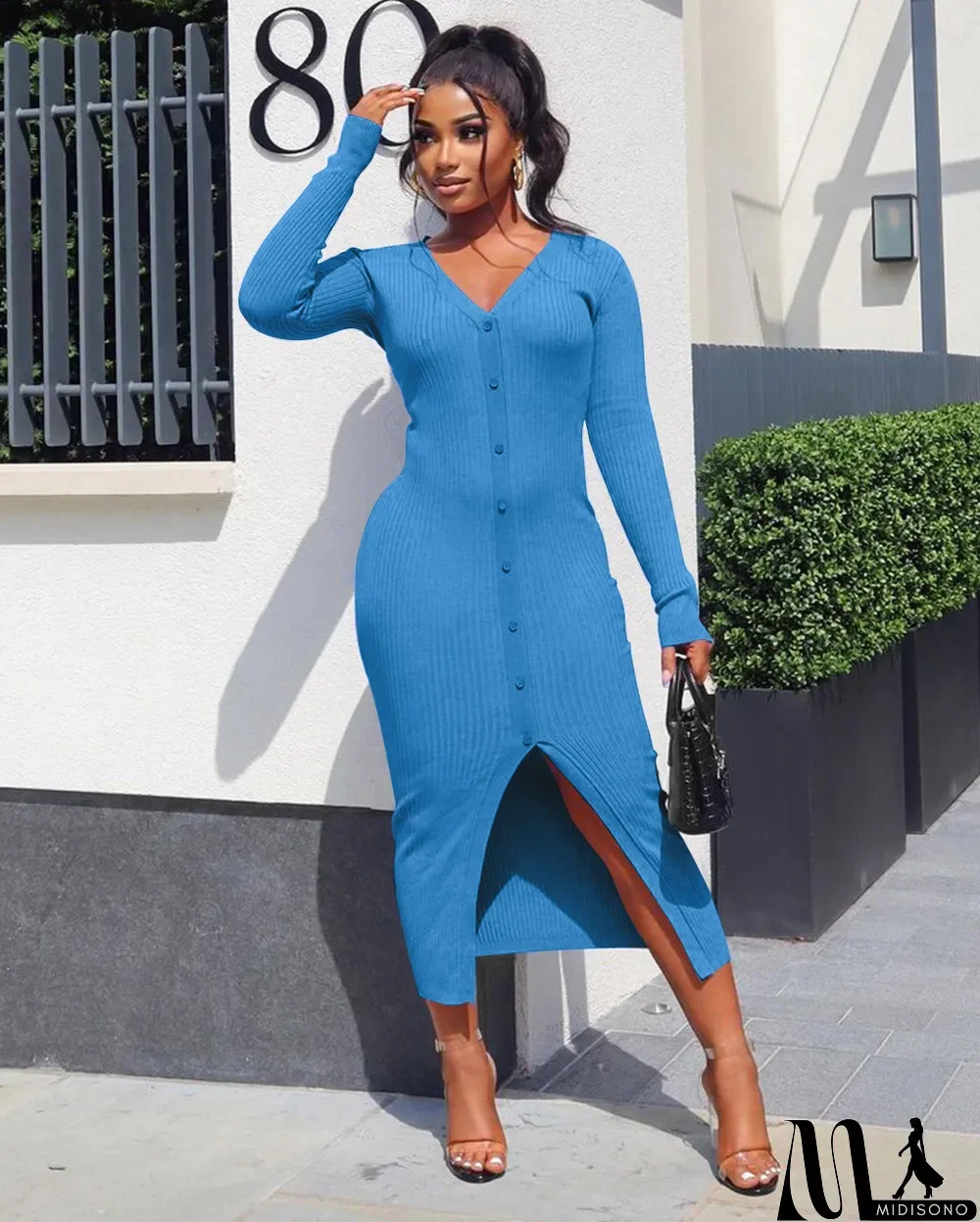 MidiSono - Autumn And Winter Models Thread Slits Slim Sexy Dress