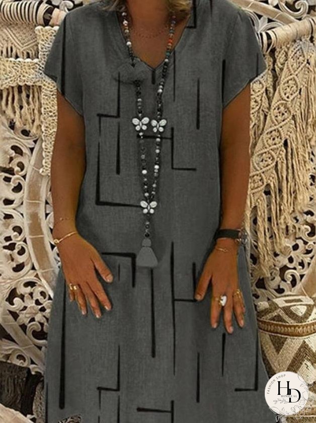 Casual Plus Size V-neck Knee-length Dress