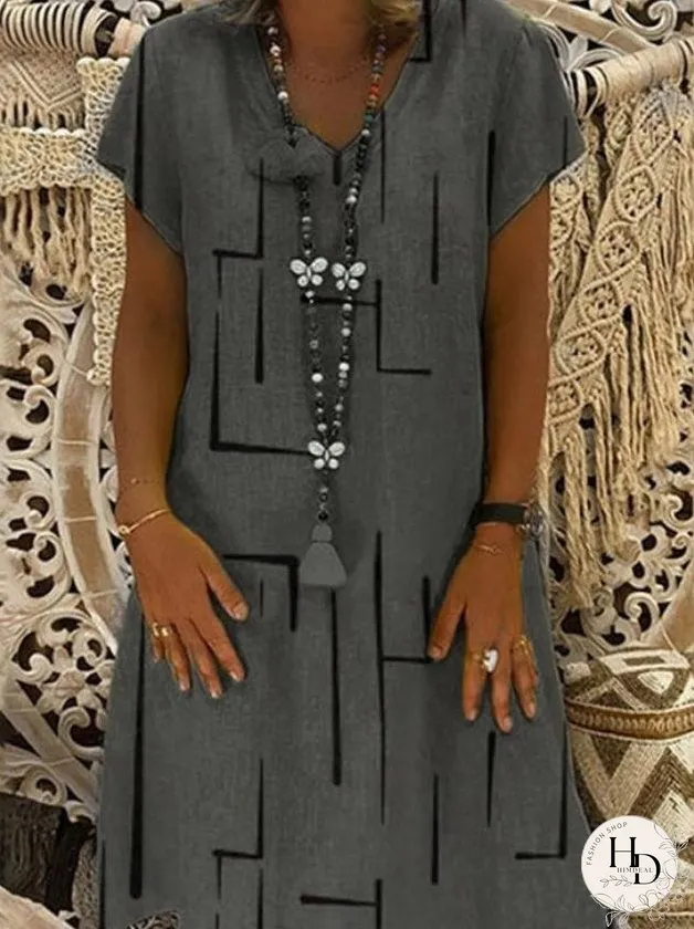 Casual Plus Size V-neck Knee-length Dress