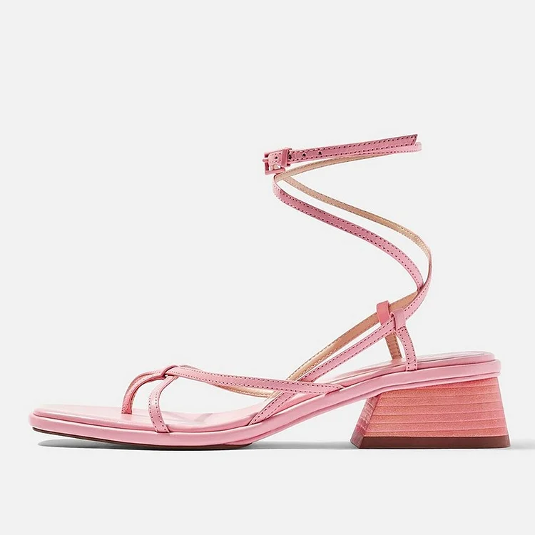 Pink Block Heel Strappy Sandals |FSJ Shoes