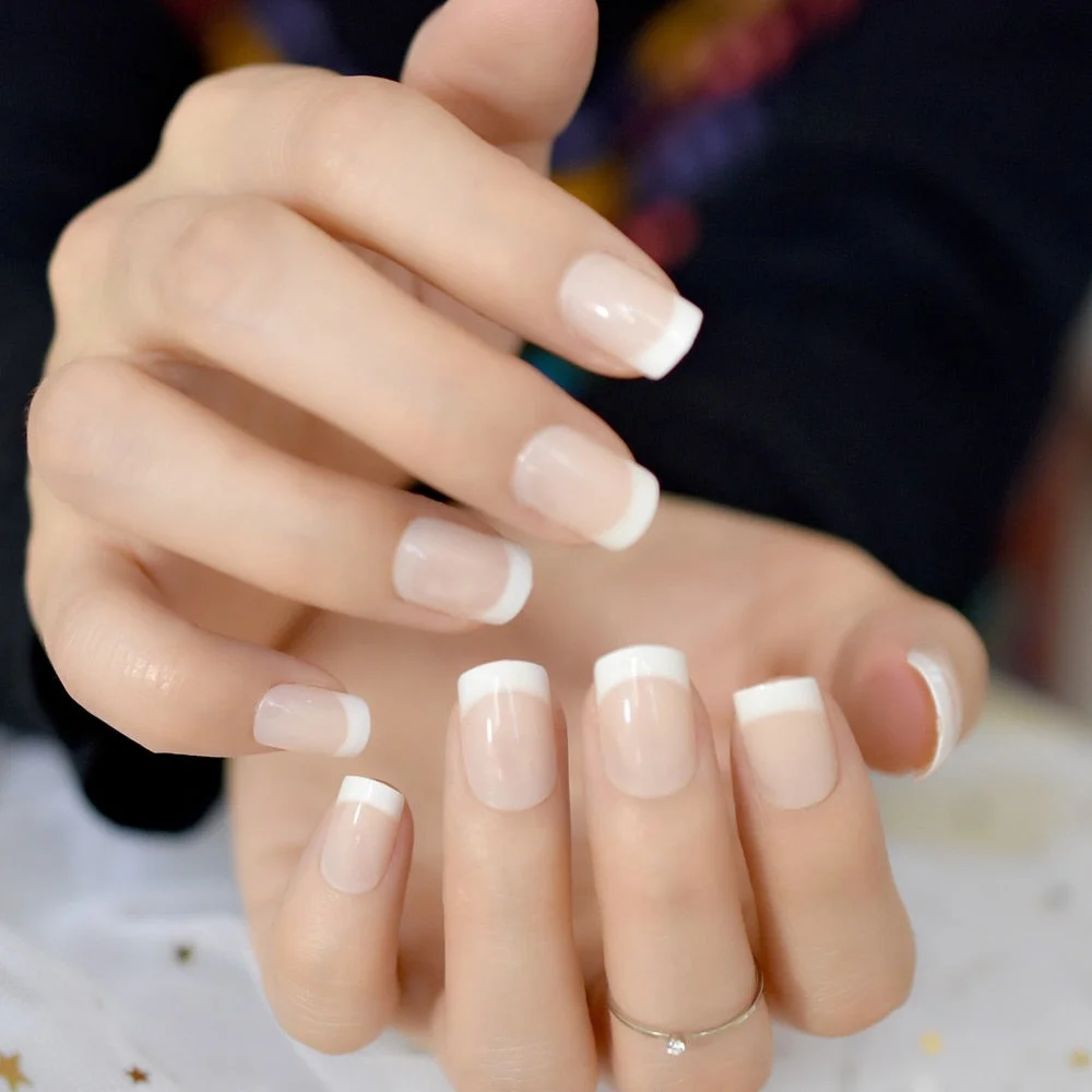 Classical Natural French Nail Super Real White Tip Fake Nails with Glue Sticker Office Lady Must DIY Manicure Tips-Nail Inspo