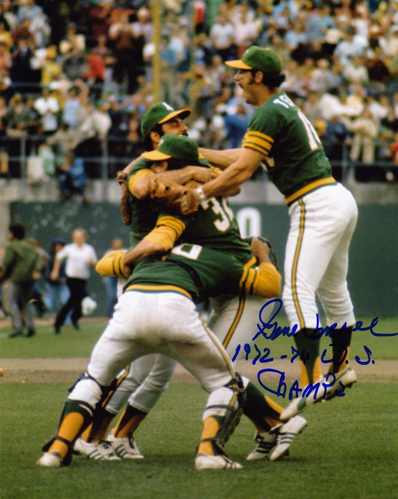 GENE TENACE OAKLAND A'S 1972-74 WS CHAMPS ACTION SIGNED 8x10