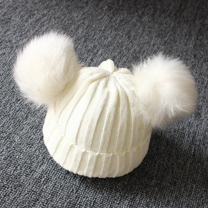 2019 Brand New Newborn Baby Kids Girls Boys Winter Warm Knit Hat Furry Balls Pompom Solid Warm Cute Lovely Beanie Cap Gifts