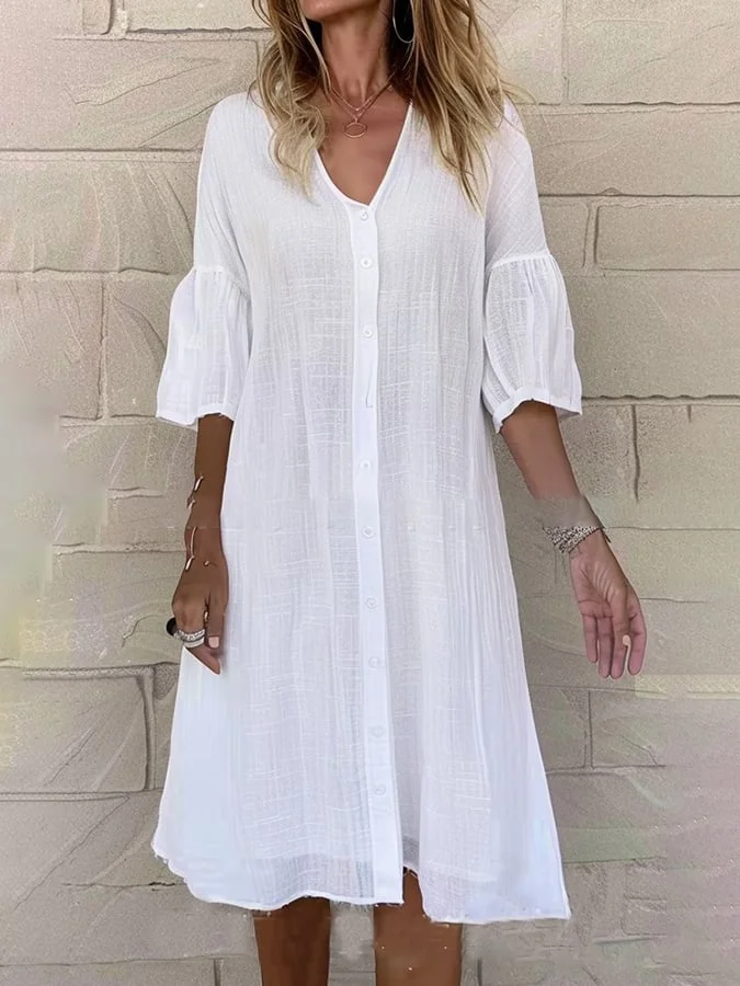 Women's Solid Color Patchwork Sleeve Shirt Dress