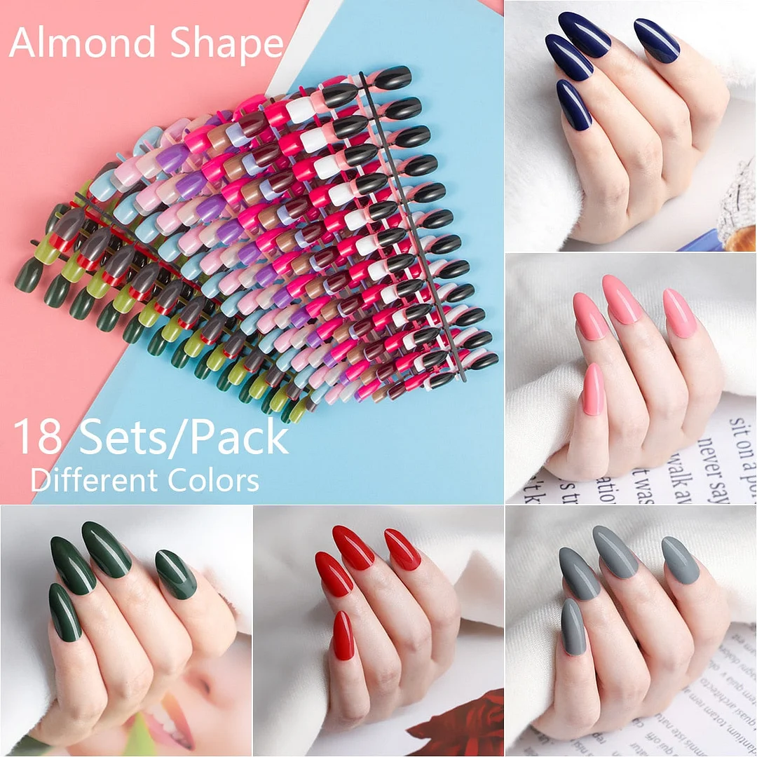 432pcs/pack Mixed 18 Colors Full Cover Stiletto Nails Almond Fake Nails Acrylic mountain peak Sharp Ending False Nail Art Tips
