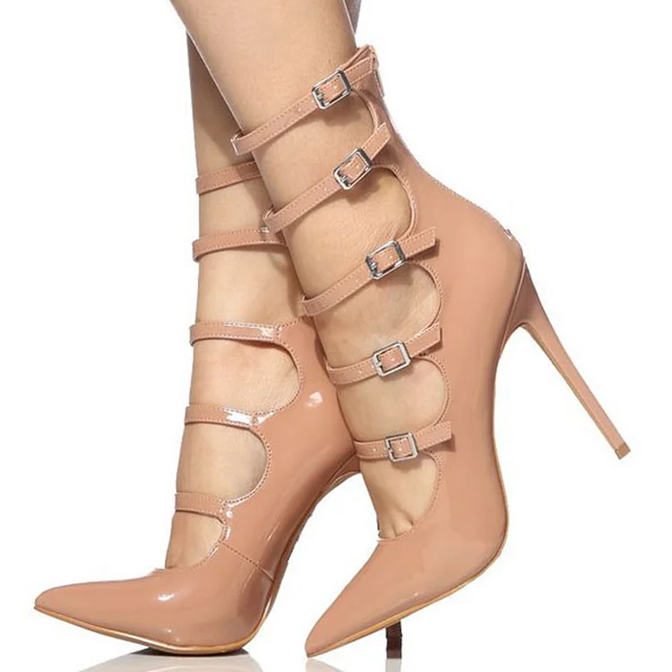 Nude Pointed Toe Strappy Buckle Pumps Vdcoo