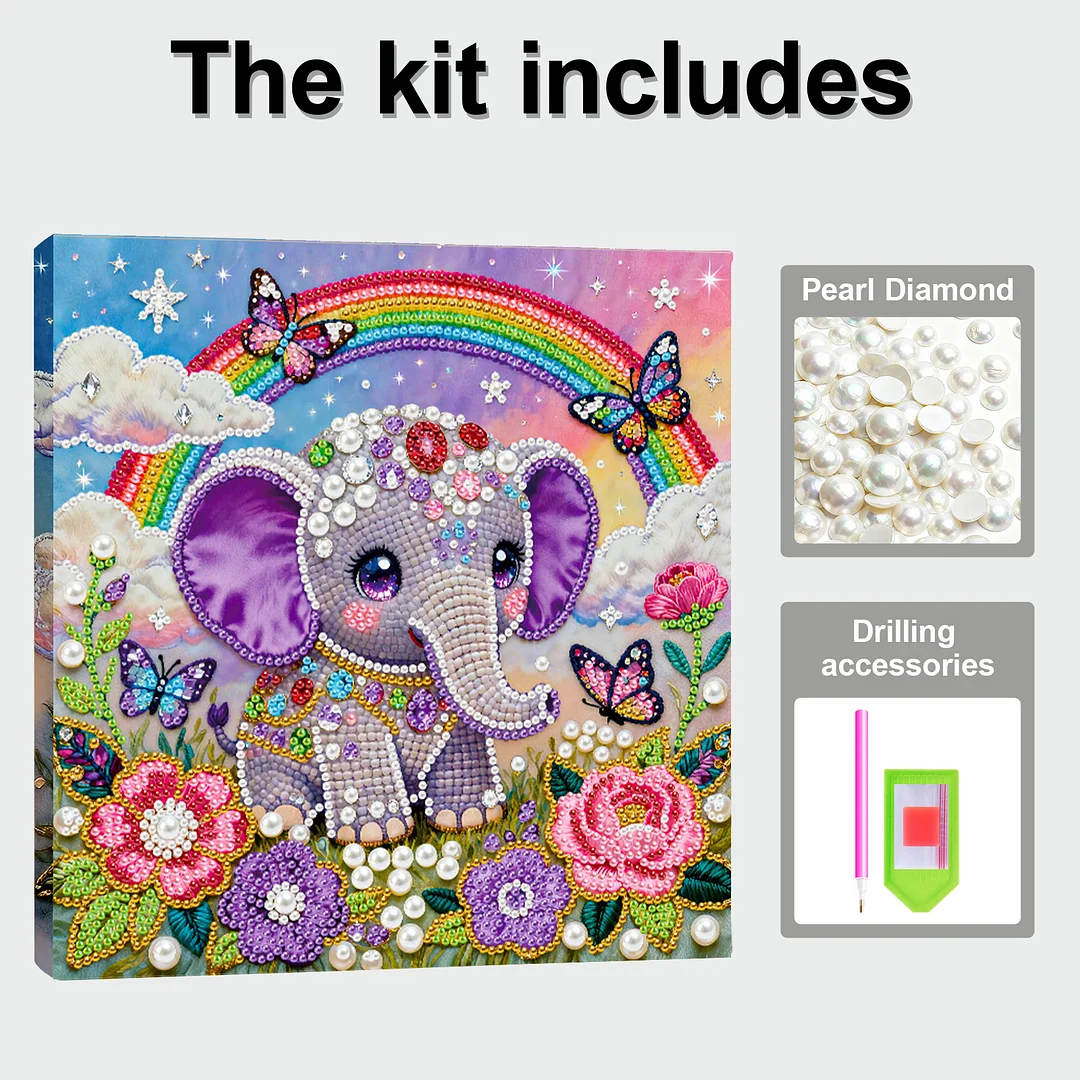 Elephant DIY Pearl Art Diamond Painting Kit for Adult Home Decor 25x25cm With Frame
