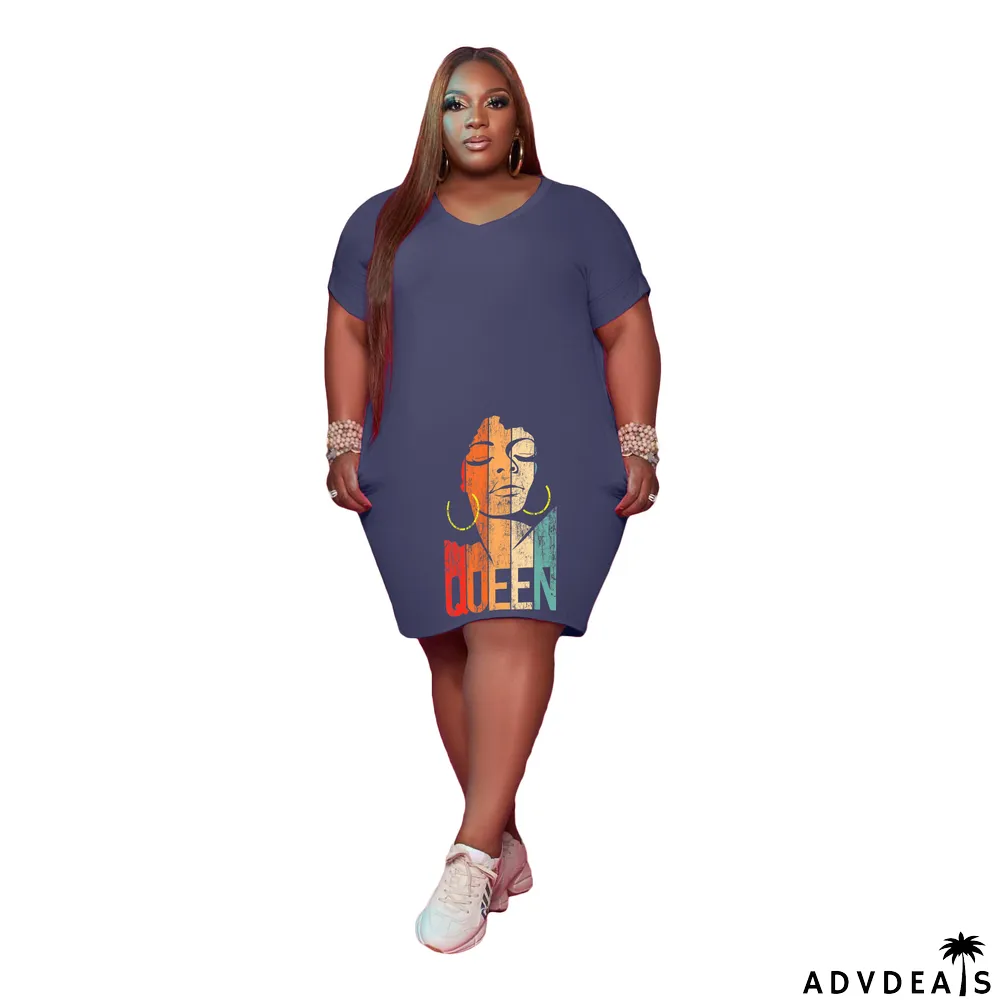 Women'S V Neck Solid Plus Size Women'S Fashion Casual Dress