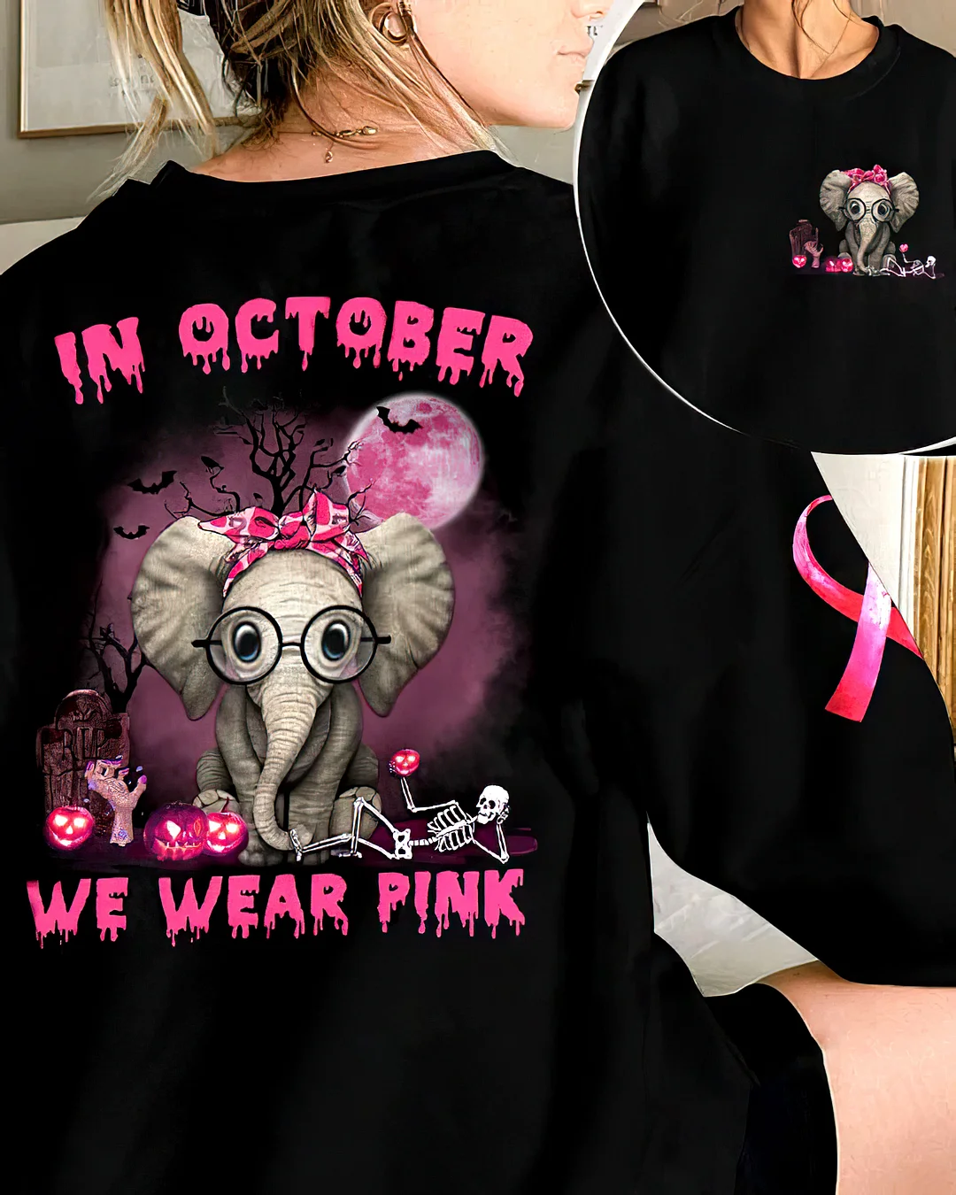 October Elephant Wear Pink Breast Cancer 3D Hoodie