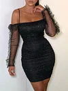 Sexy Shiny Off-The-Shoulder Mesh Sexy Slim Mini Dress