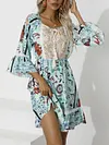 Half Sleeve Floral Print Split-Joint Empire A-Line Mini Dress