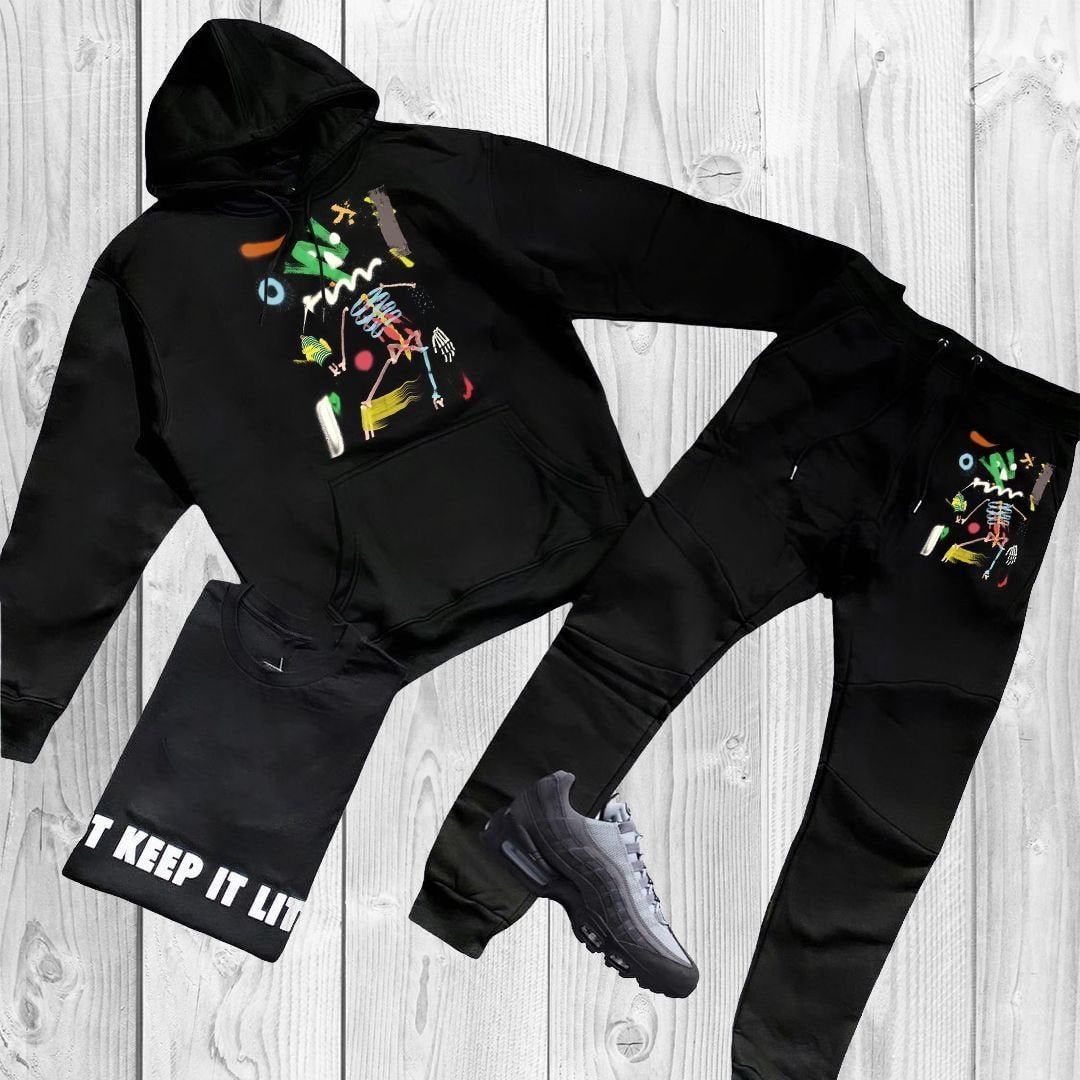 Graffiti print cute sweatshirt sweatpants set