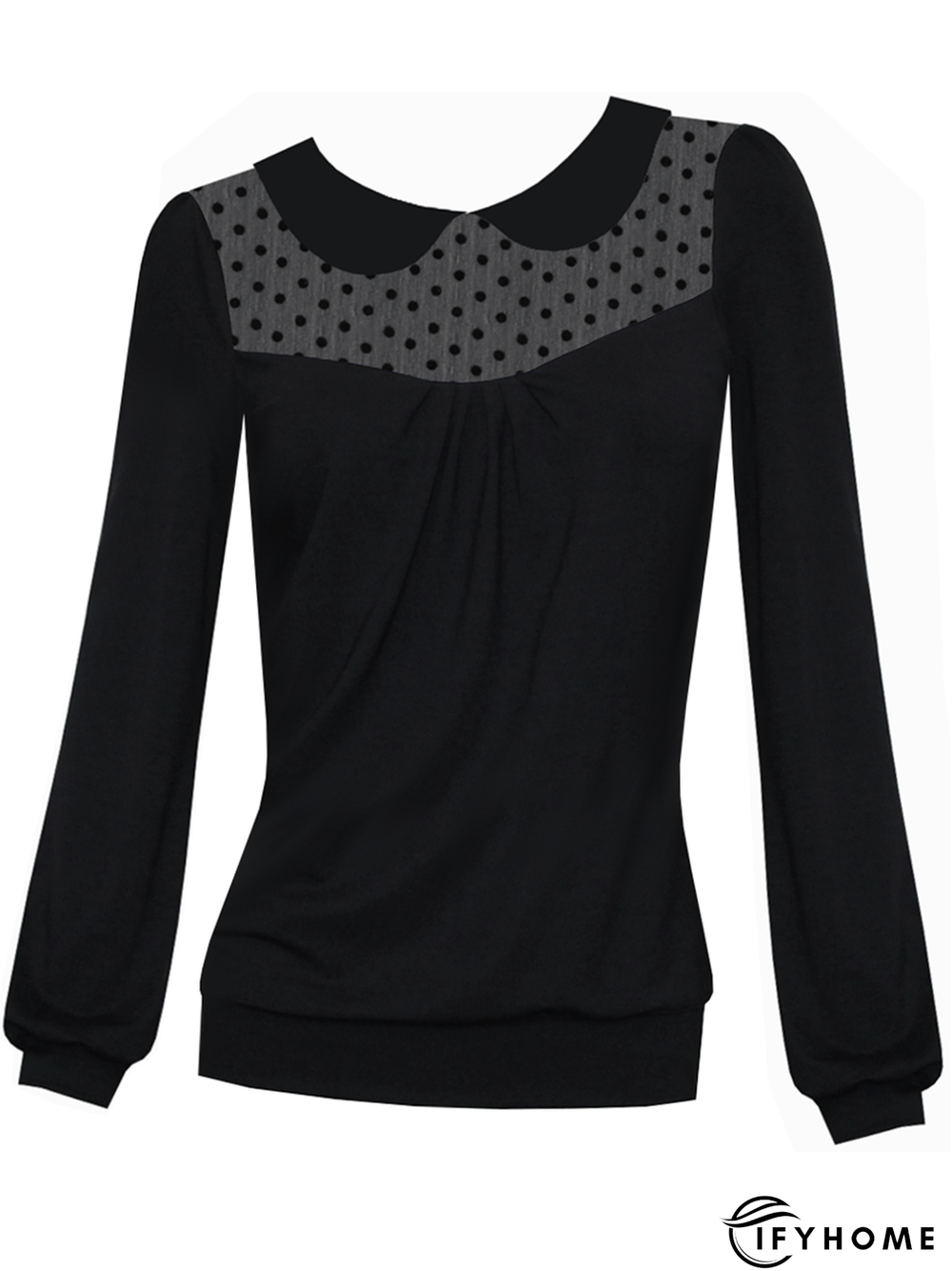 Black Cotton-Blend Polka Dots Long Sleeve Hoodies & Sweatshirt | IFYHOME