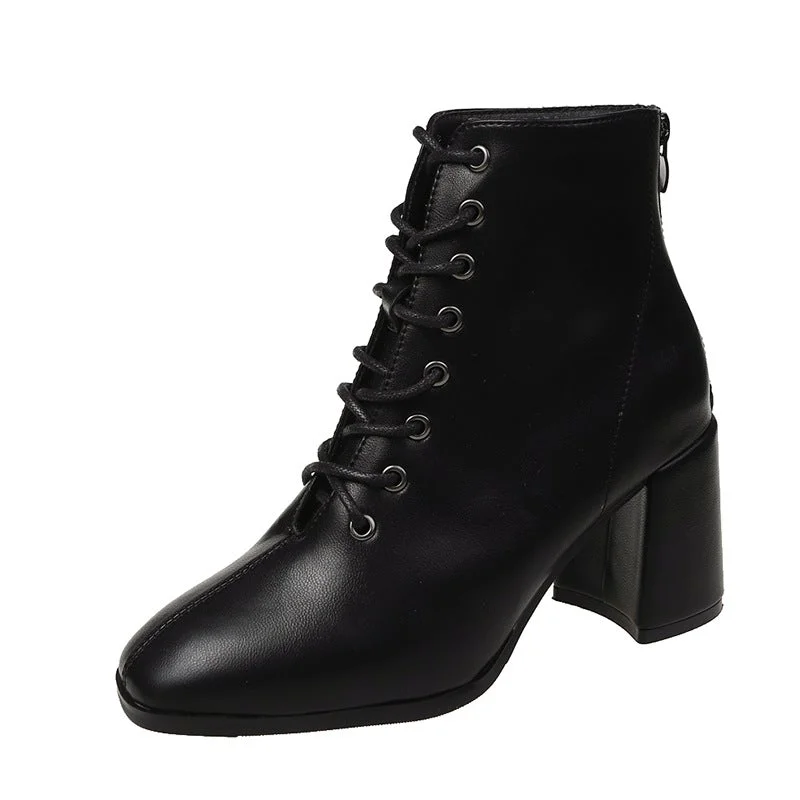 Women Short Boots Thick Heel Fringed Boots