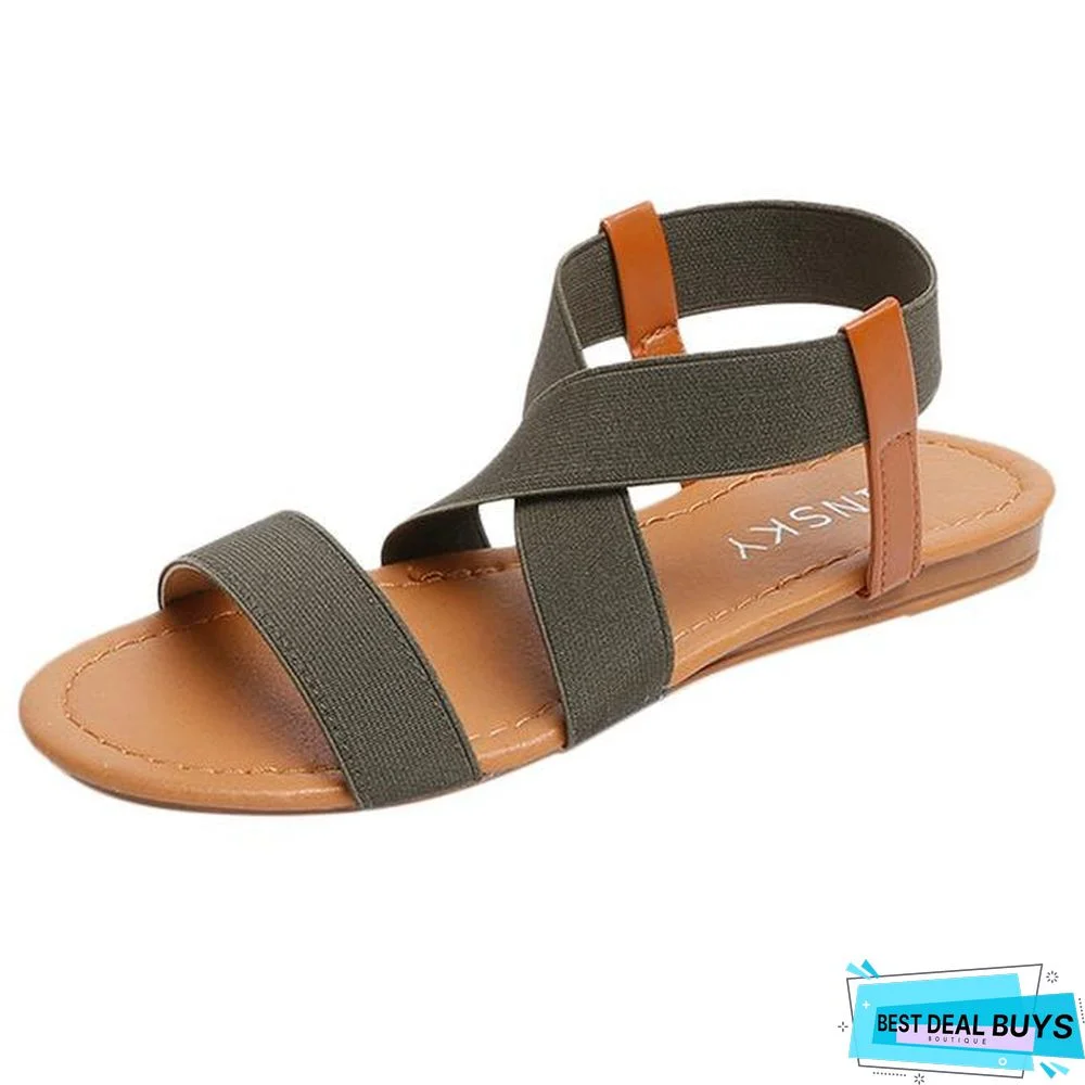 Women's Low Heel Flats Sandals Anti Skidding Peep-Toe Beach Sandals