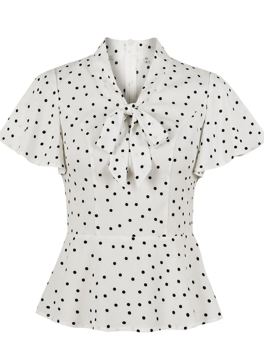 Women's Blouse Polka Dot Short Sleeve Casual Vintage Tie Neck Blouse