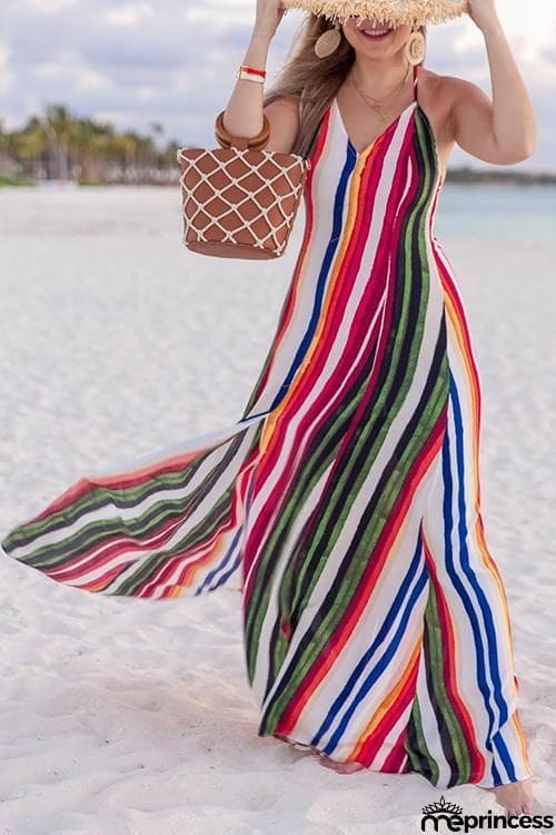 Colorful Stripe Slip Maxi Dress