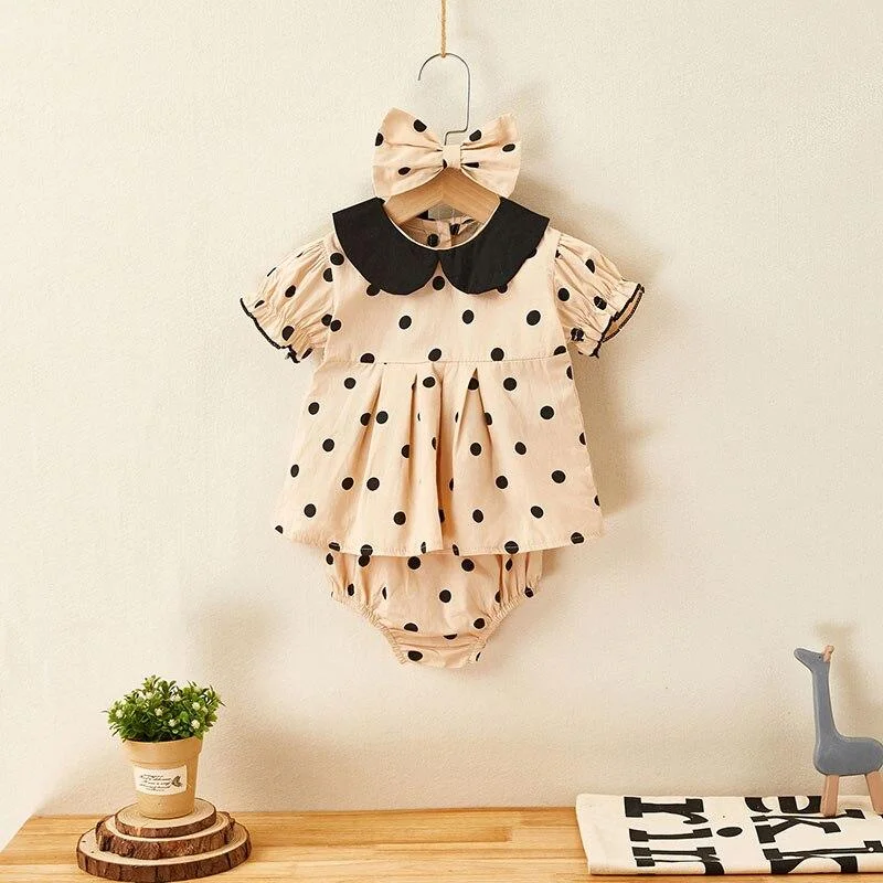 2020 Summer Baby Girl Set 1-3Yrs Baby Girls Clothing Sets Baby Dot Short Sleeve Top + shorts+ Hair Belt 3pcs/Set