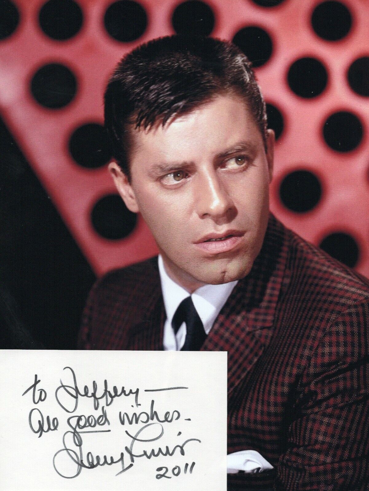 Jerry Lewis Autographed 3 x 5 Card and Unsigned Picture